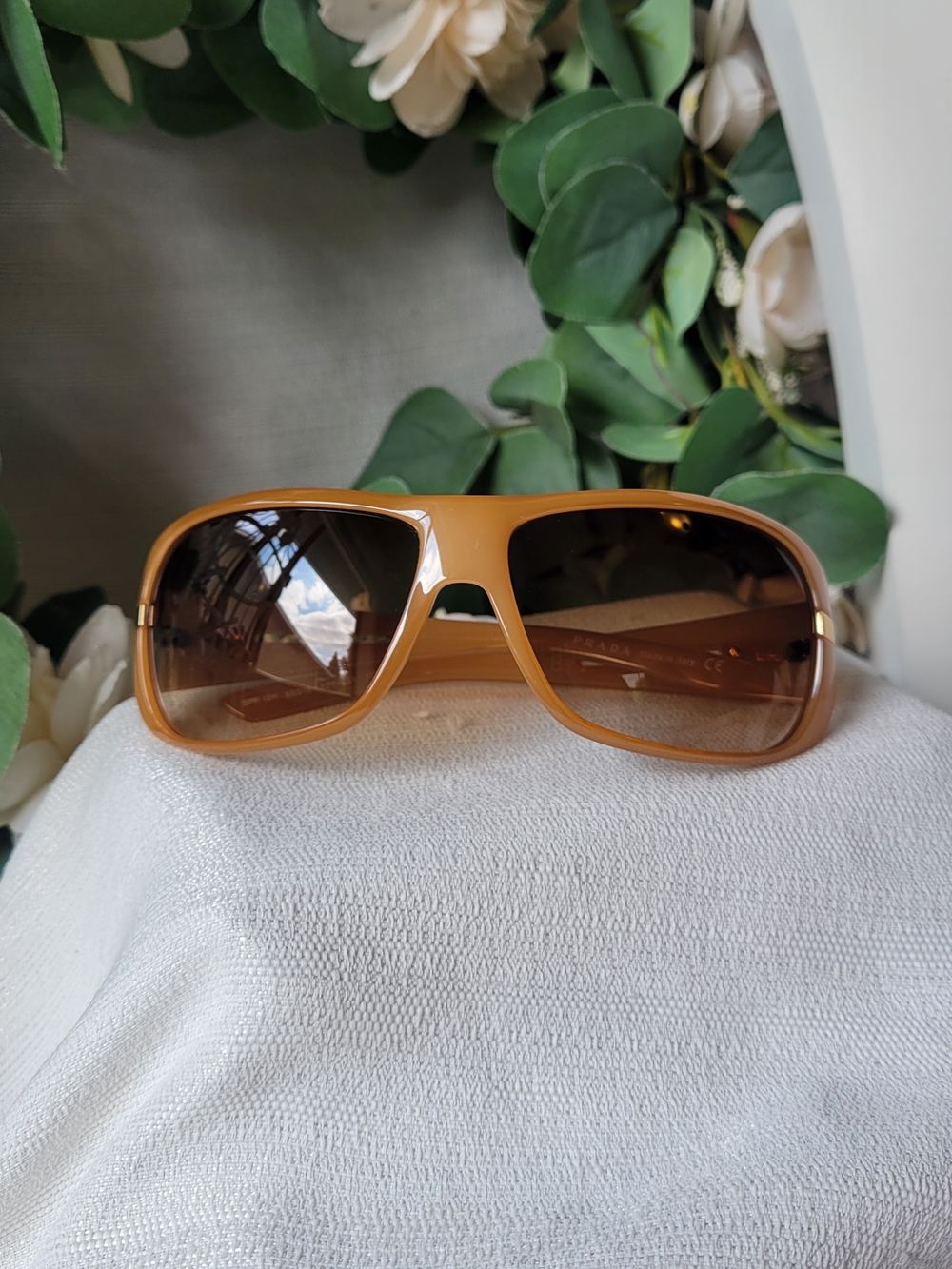 Prada SPR 091 Tan Sunglasses with Gradient Brown Protective Lenses
